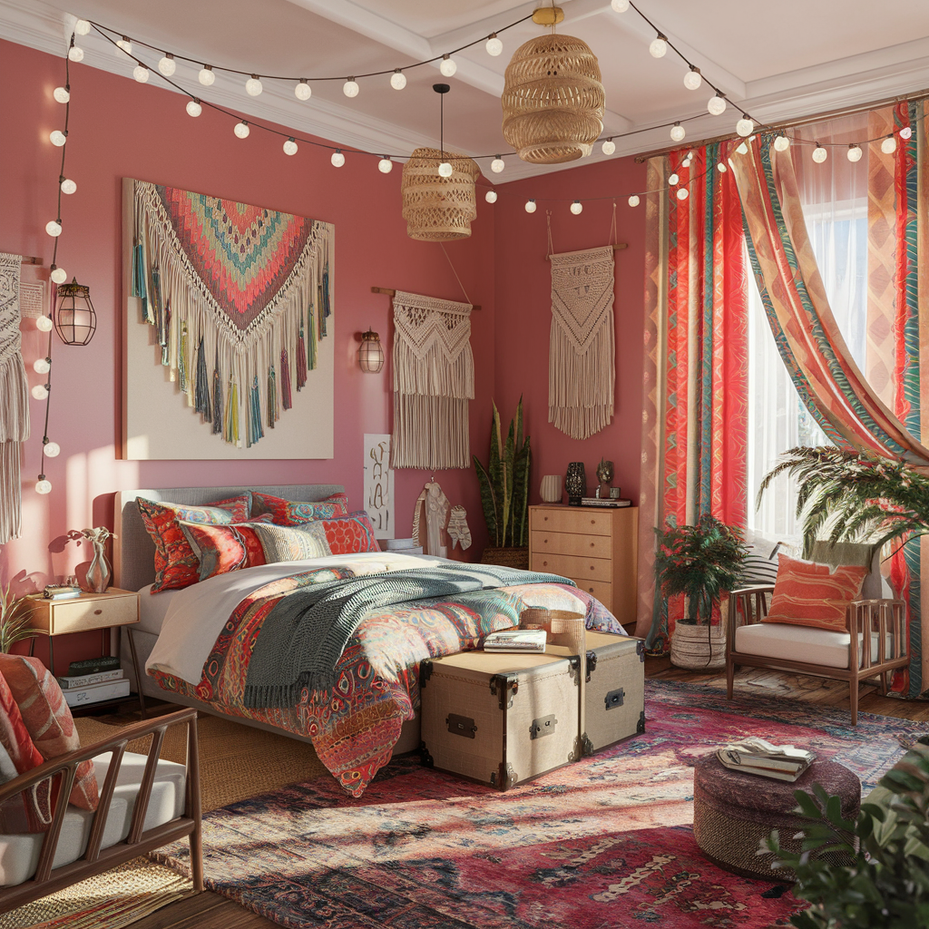 A Modern Boho Bedroom With Other Decor Accents