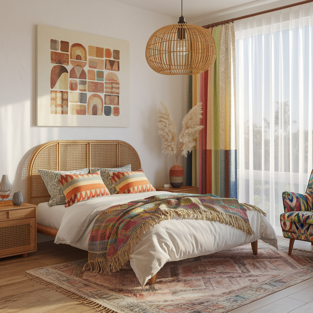 A Modern Boho Bedroom With Other Decor Accents