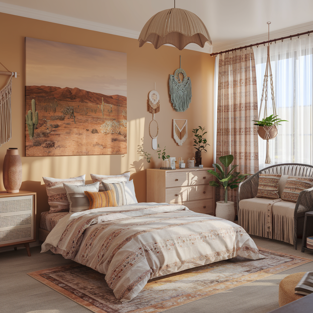 A Modern Boho Bedroom With Other Decor Accents