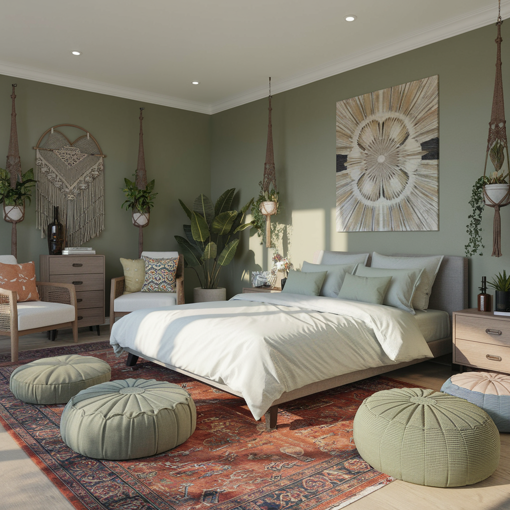 A Modern Boho Bedroom With Other Decor Accents