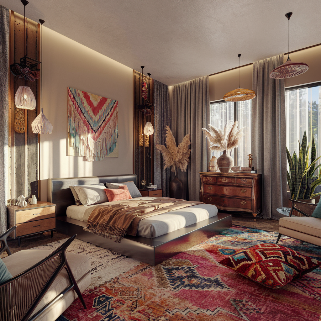 A Modern Boho Bedroom With Other Decor Accents