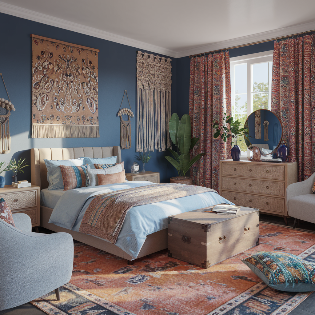 A Modern Boho Bedroom With Other Decor Accents